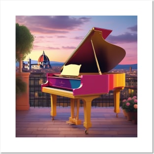 A Grand Piano In A Picturesque Scene in Florence Italy At Dusk Posters and Art